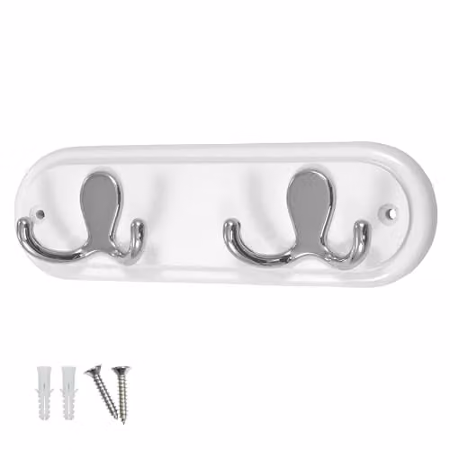 keypak Wall Mounted Robe and Coat Rack with 2 Double Hooks in White – 1