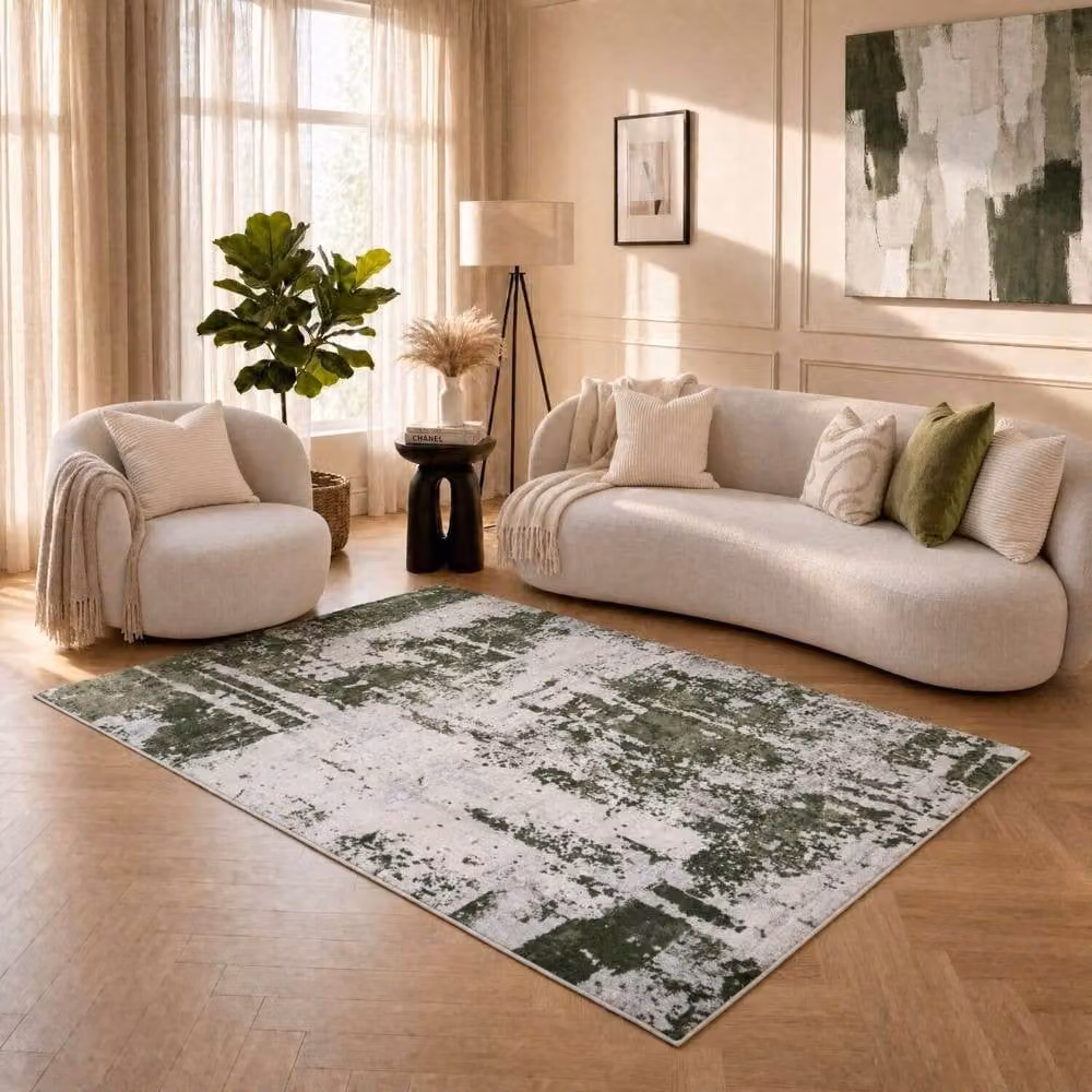 THE RUGS Elaris Stain Resistant Abstract Area Rug in Green and Light Grey, W: 160 cm, D: 230 cm – 3