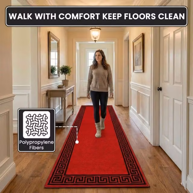 Smart Living Greekey Non Slip Heavy Duty Machine Washable Striped Door Mat, Dark Red, W/D/H: 60 x 40 x 1 cm
