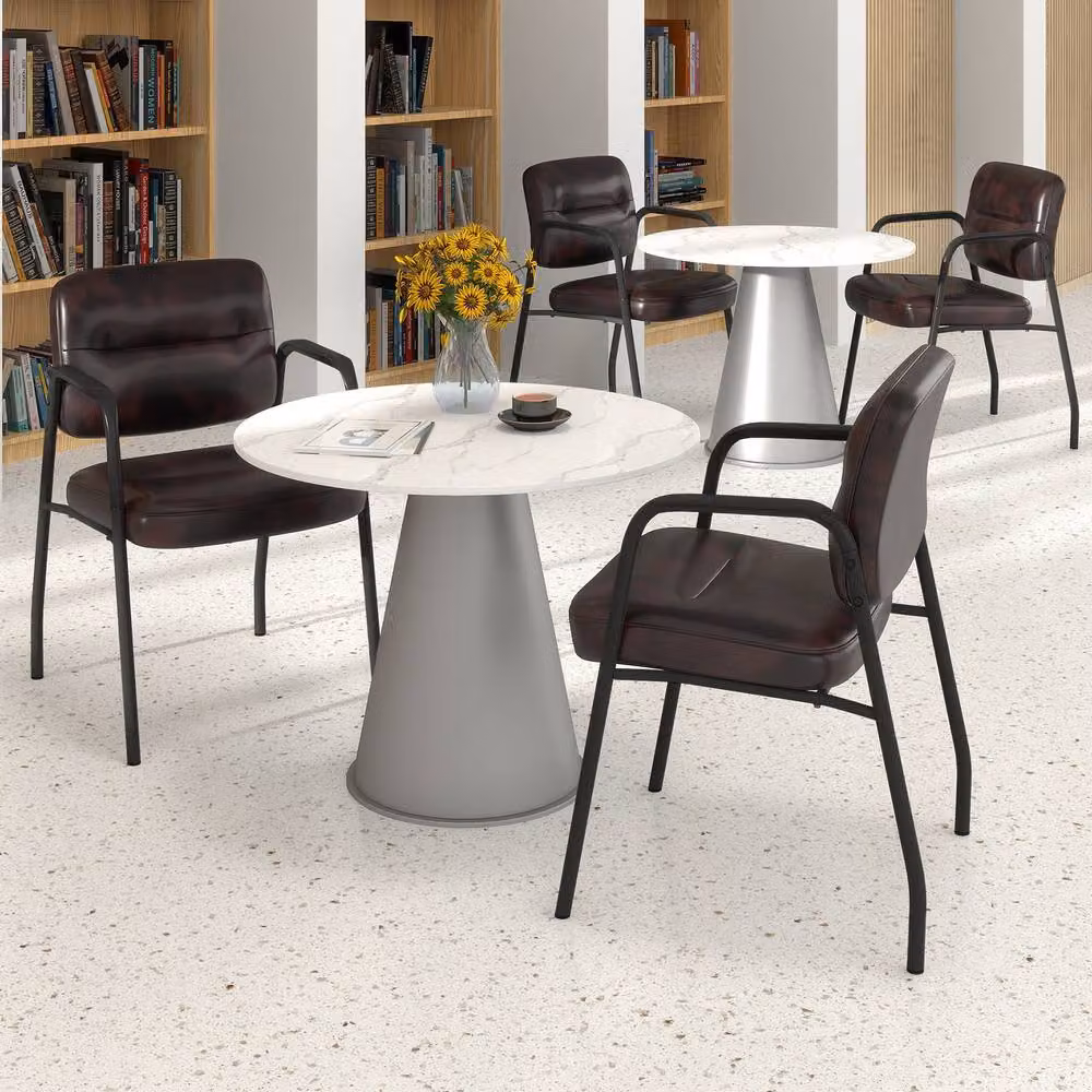 Costway Set of 2 Brown Upholstered PU Leather Waiting Room and Conference Chairs with Armrests – 2