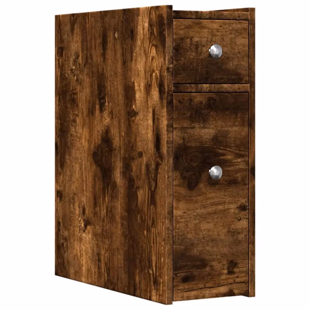Berkfield Home Narrow Bathroom Cupboard with Wheels in Smoked Oak Brown – 2