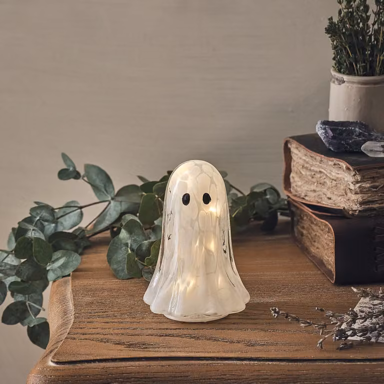 Lights4fun Gertie the Ghost Confetti Glass LED Halloween Tabletop Decoration, White