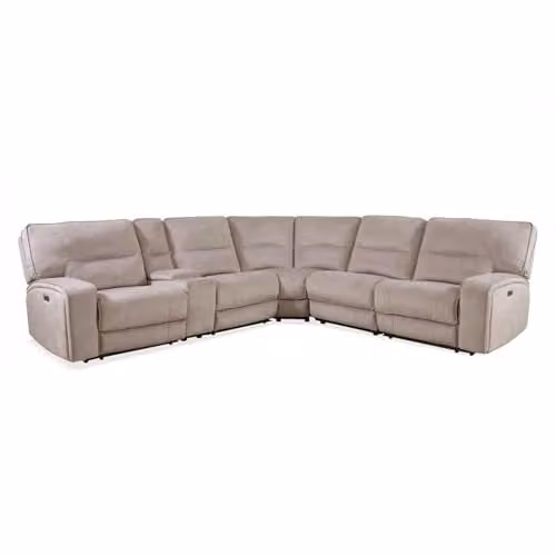Furnishings For Less UK Caleb 5 Seater L-Shaped Power Electric Reclining Corner Sofa in Light Beige with USB Charging and Cup Holders