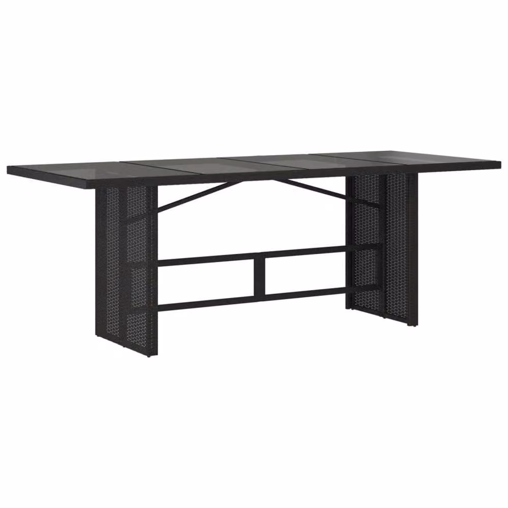 Berkfield Home Black Poly Rattan Extendable Garden Table with Glass Top, W/D/H: 190 x 80 x 75 cm – 2