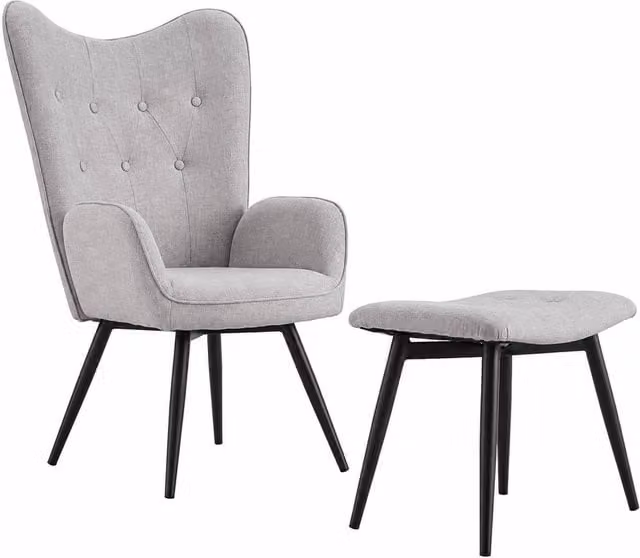SPOT ON DEALZ Modern Grey Linen Accent Chair and Matching Ottoman Lounge Set with Metal Frame