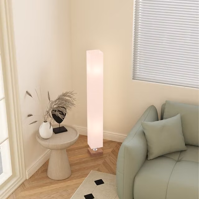 HOMCOM Modern Cuboid Floor Lamp in White and Wood, Height: 120 cm