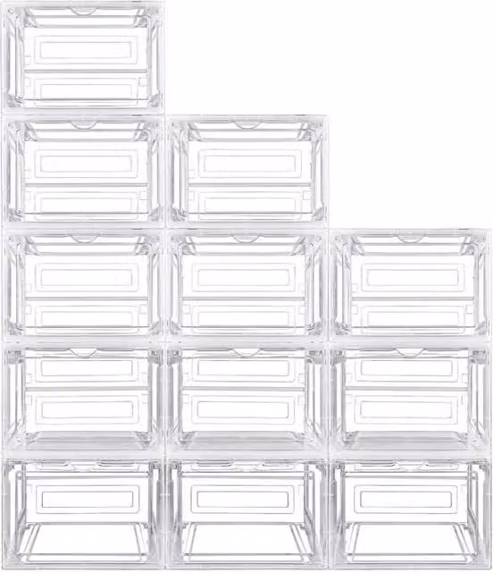 NESTLUNE Set of 12 Transparent Hard Plastic Shoe Storage Boxes in Clear