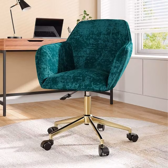 Livingandhome Modern Velvet Upholstered 360 Swivel Task Chair in Green