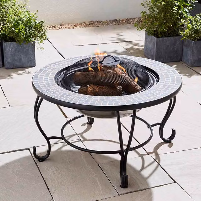 BillyOh 4-in-1 Ceramic Fire Pit, BBQ Grill and Ice Cooler Round Fire Table in Black