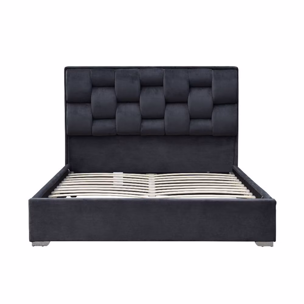 Comfy Living Ltd Modern Plush Velvet Upholstered Bedframe in Grey, Cream or Blue, W/D/H: 180 x 200 cm – 2