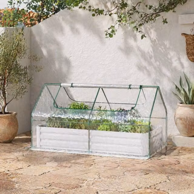 STILVORA Raised Garden Bed with Transparent Greenhouse Cover, W: 185 cm, D: 95 cm, H: 92 cm