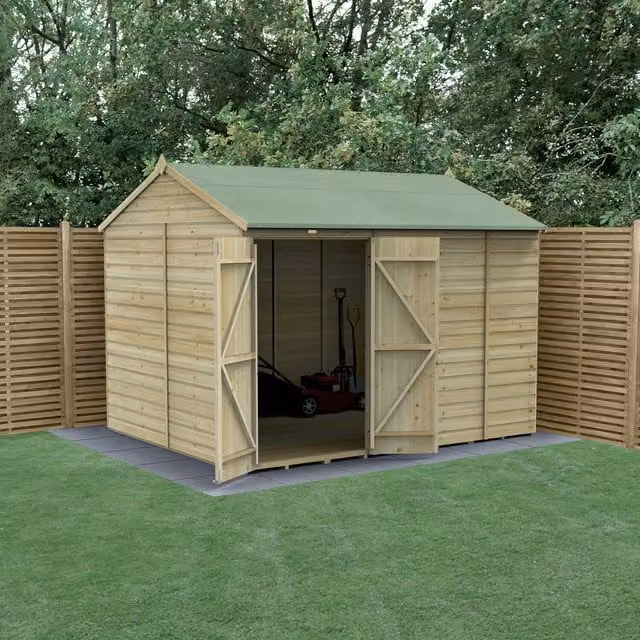 Beckwood Reverse Apex Wooden Shed in Green and Brown, W: 304.8 cm, D: 240.0 cm, H: 240.0 cm