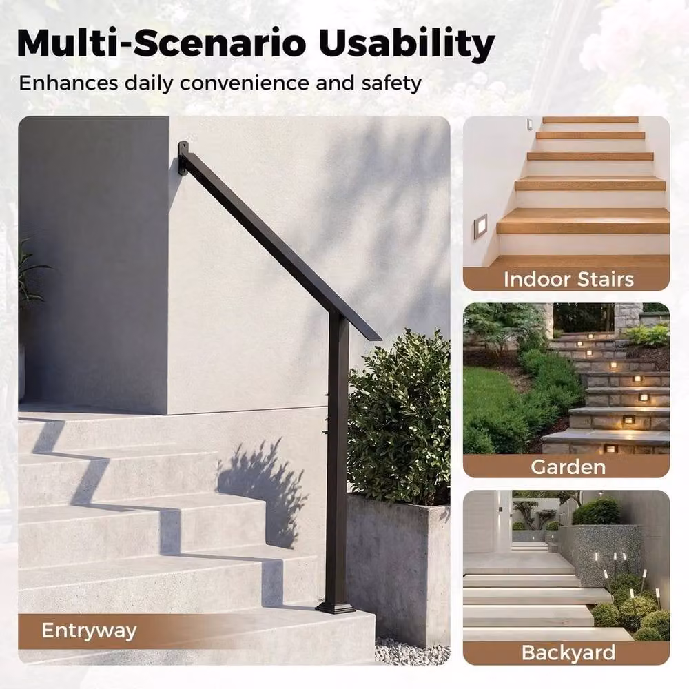 Kelvenix 4 Step Wall Mounted Stair Handrail with Installation Kit in Matt Black, W: 1000 cm, D: 52 cm – 3