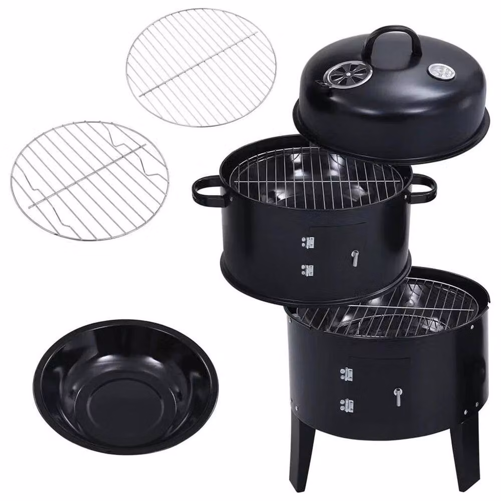 FLAVORA 3-in-1 Charcoal Smoker BBQ Grill in Black – 4