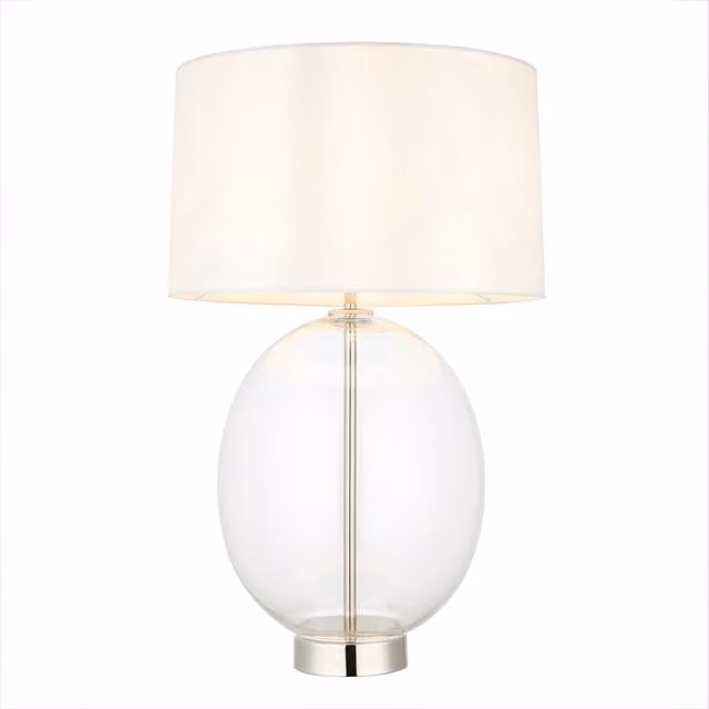 Perch & Parrow Cleo Oval Table Lamp in Silver and White
