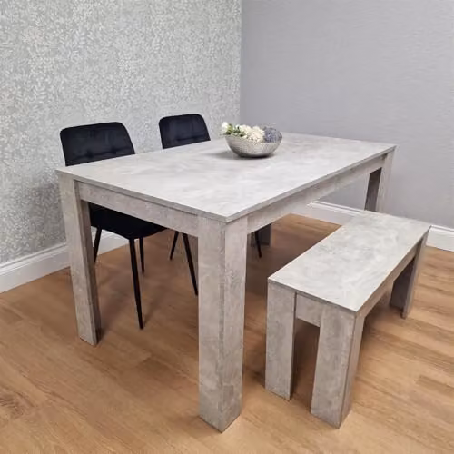 KOSY KOALA Modern Dining Set with Rectangular Table, 2 Black Velvet Chairs and 1 Grey Bench