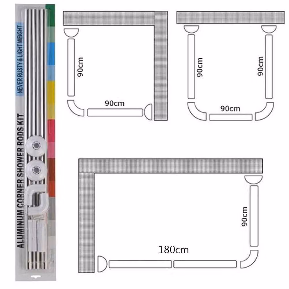 EONLION Silver Aluminium 3 Way U and L Shape Corner Shower Curtain Rod – 1