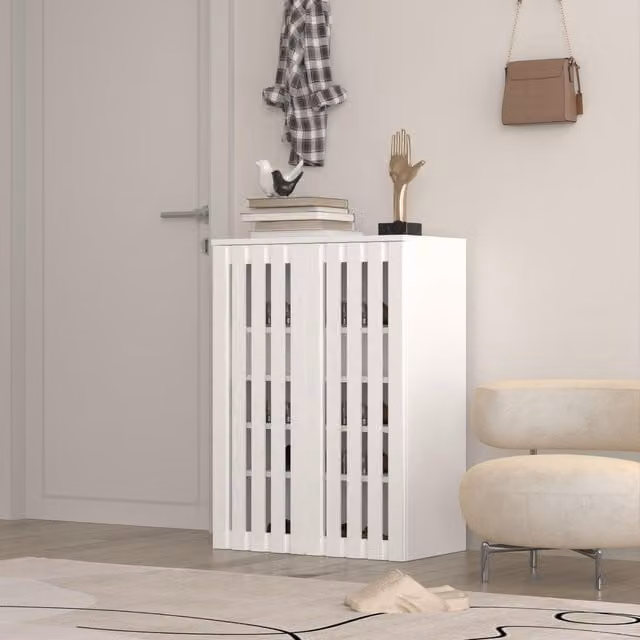 Home Source 2 Door Shoe Storage Cabinet with Adjustable Shelves in White