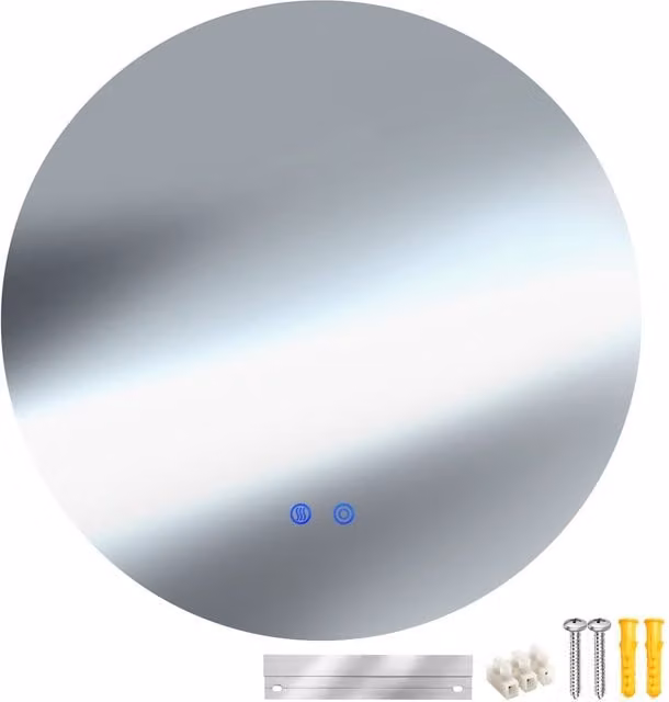 tectake Aurora Round LED Bathroom Mirror, Dimmable with Touch Control, White/Silver, Diameter: 60 cm