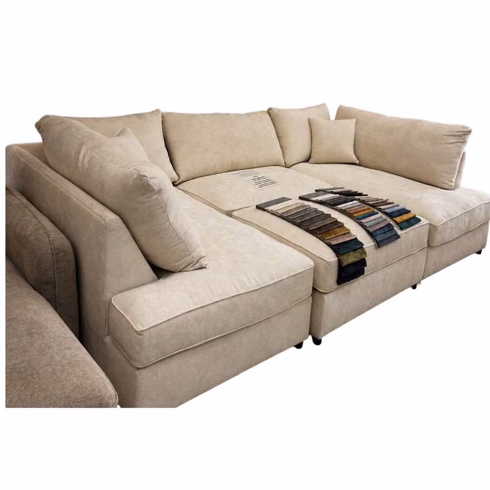 Home & Love Carnaby Cinema U-Shape Corner Sofa in Cream Chenille with Matching Ottoman and Scatter Cushions – 2