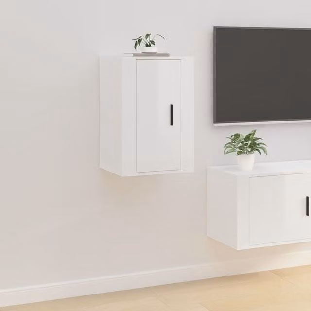 Berkfield Home Wall Mounted TV Cabinet in High Gloss White, W/D/H: 40 x 34.5 x 60 cm – 1