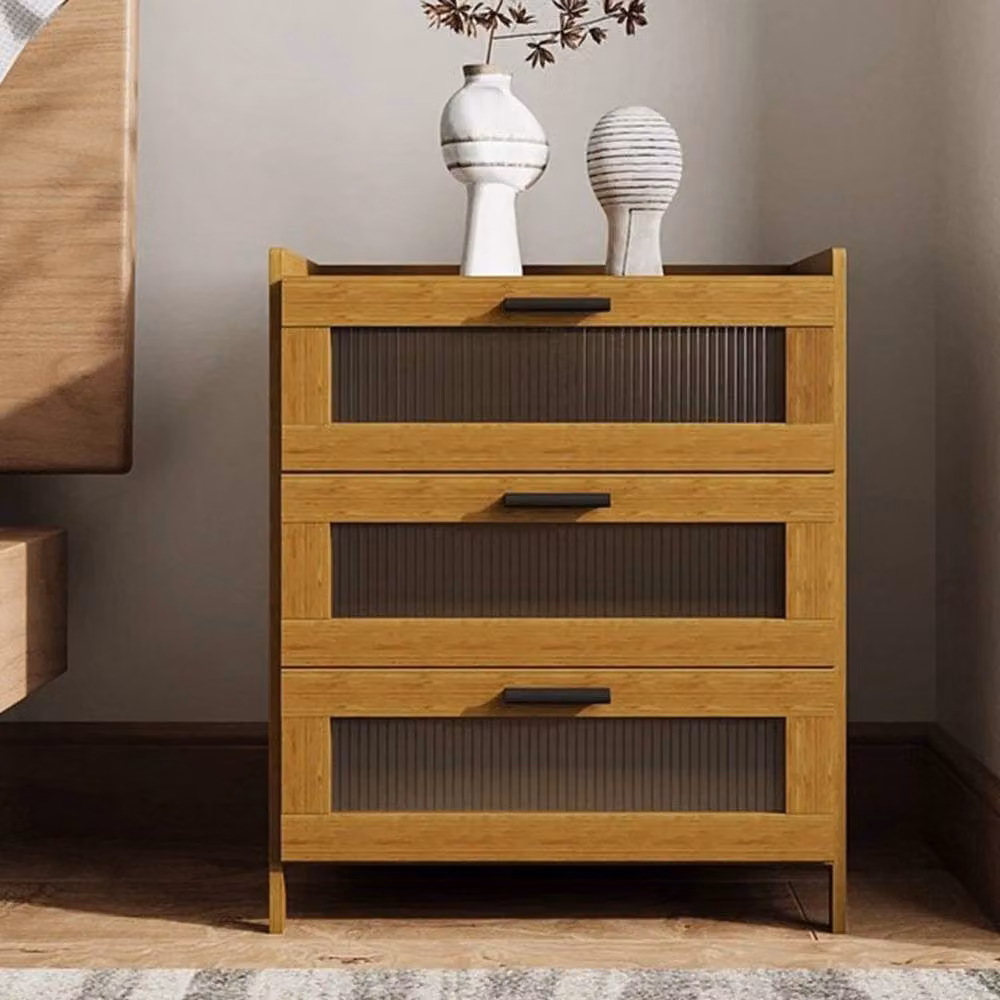 KORVIXA 3 Drawer Wooden Bedside Table in Brown, W/D/H: 100 x 100 x 100 cm – 3