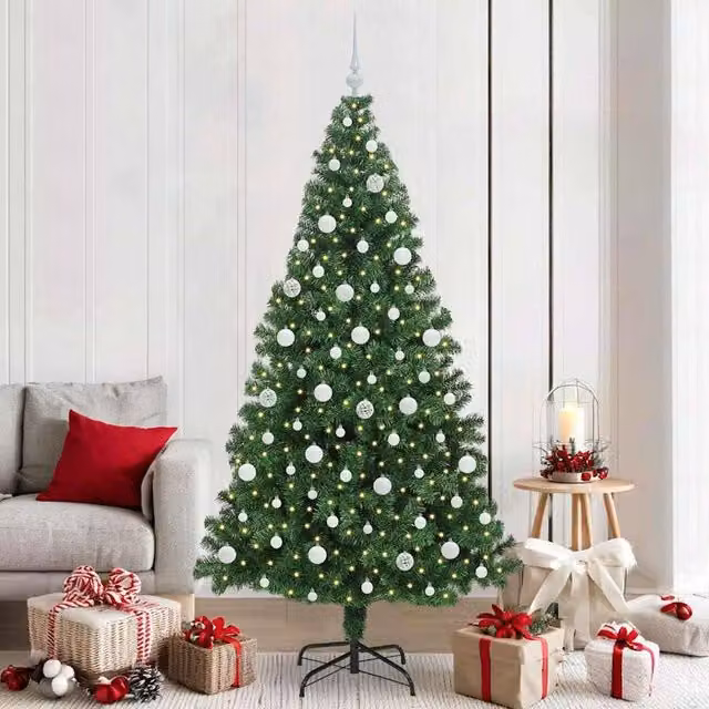 Berkfield Home Artificial Christmas Tree with 300 LEDs and Stand, Green, Height: 210 cm