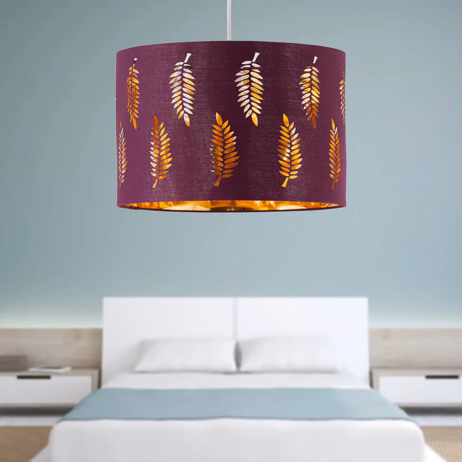 First Choice Lighting Set of 2 Fern Burgundy Cut Out Pendant Lightshades, Diameter: 25 cm – 3