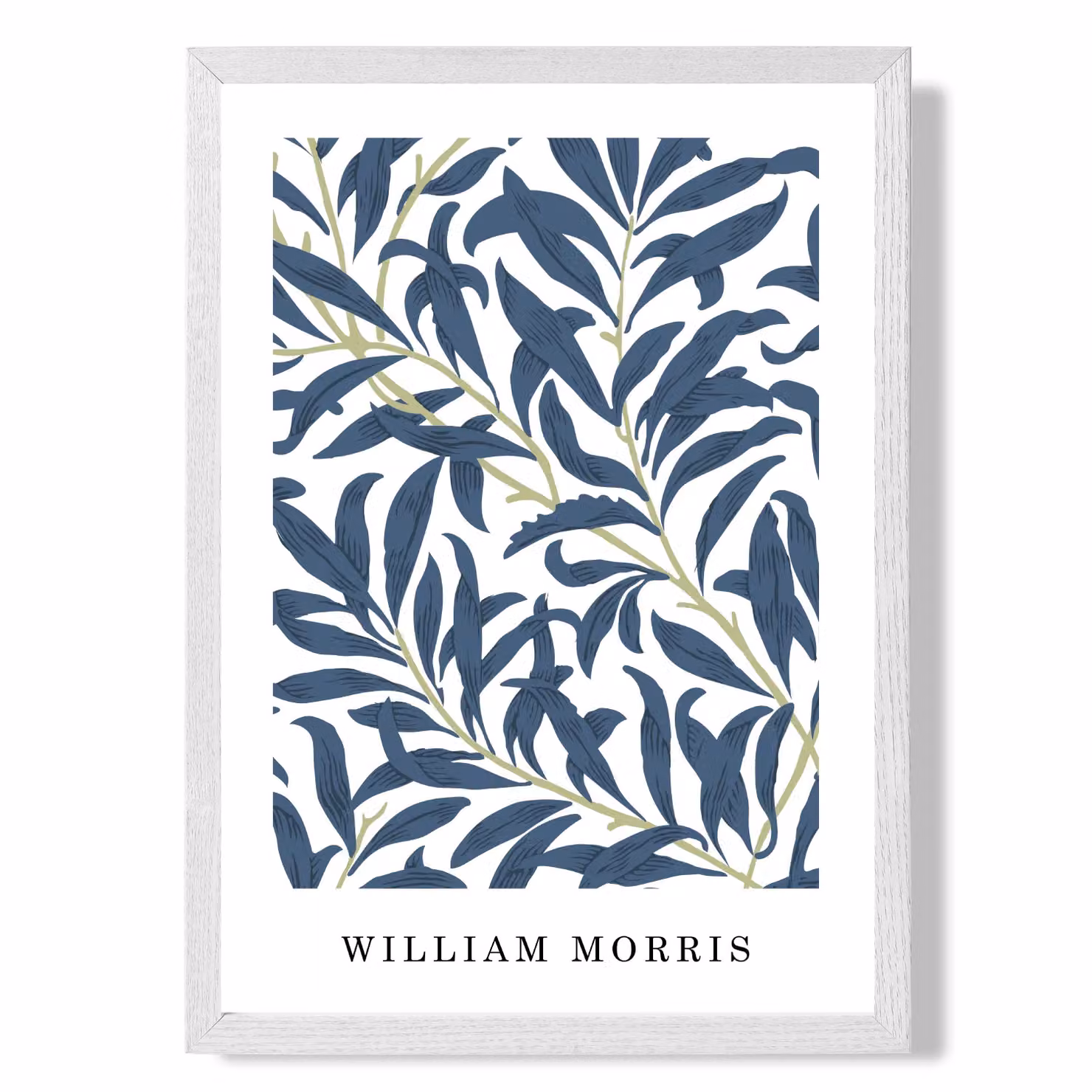 ARTZE William Morris Willow Floral Art Print in Navy, Green and White with White Frame, A4 – 2