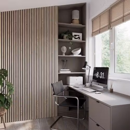 PBSL Group Slatted Acoustic Wall Panel in Natural Oak Brown, W: 60 cm, H: 240 cm, D: 2.2 cm