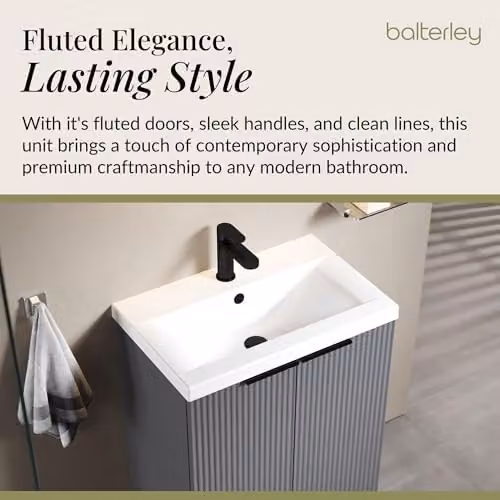 Balterley Grey Floor Standing Bathroom Vanity Unit with Basin and Fluted Front, 2 Soft Close Doors, W: 61.0 cm, D: 39.0 cm, H: 85.0 cm – 3