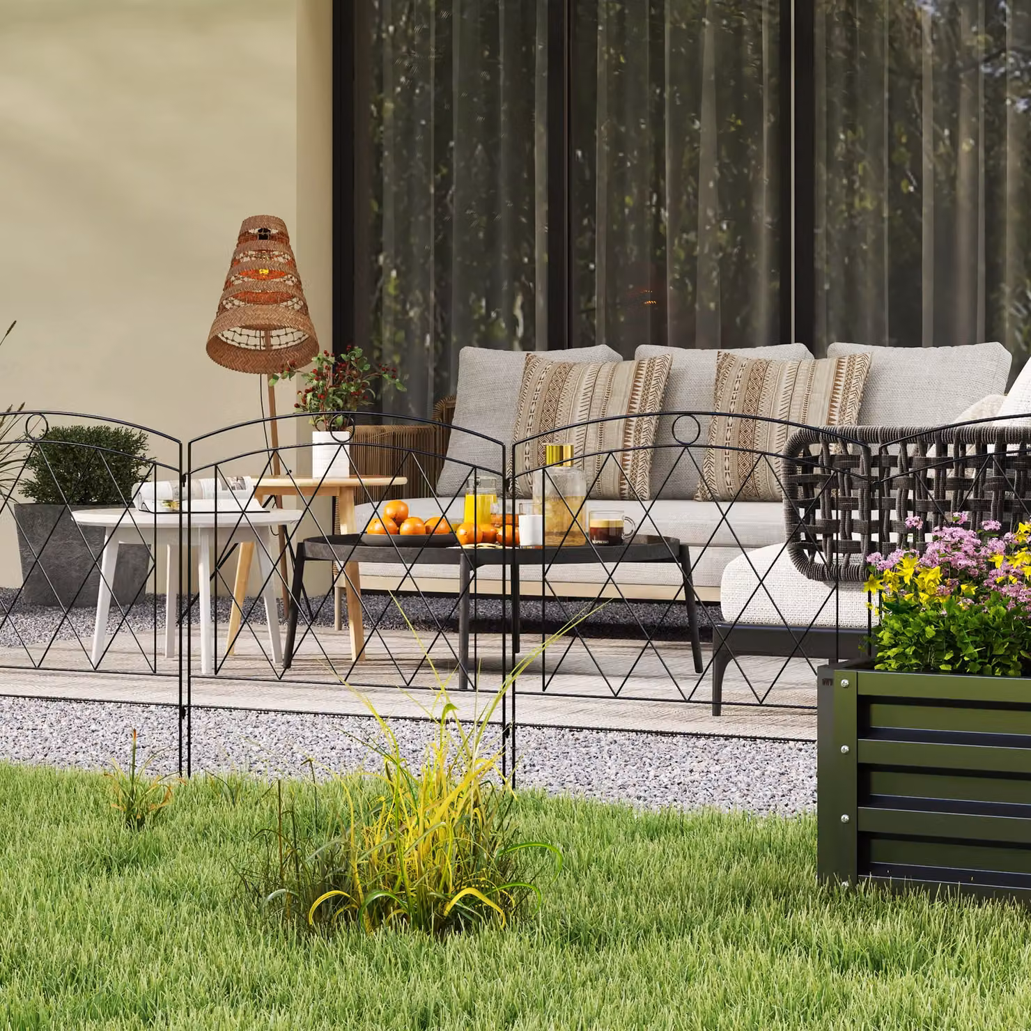 Outsunny Set of 6 Metal Palisade Garden Fencing Panels in Black, W/H: 61 x 360 cm – 4