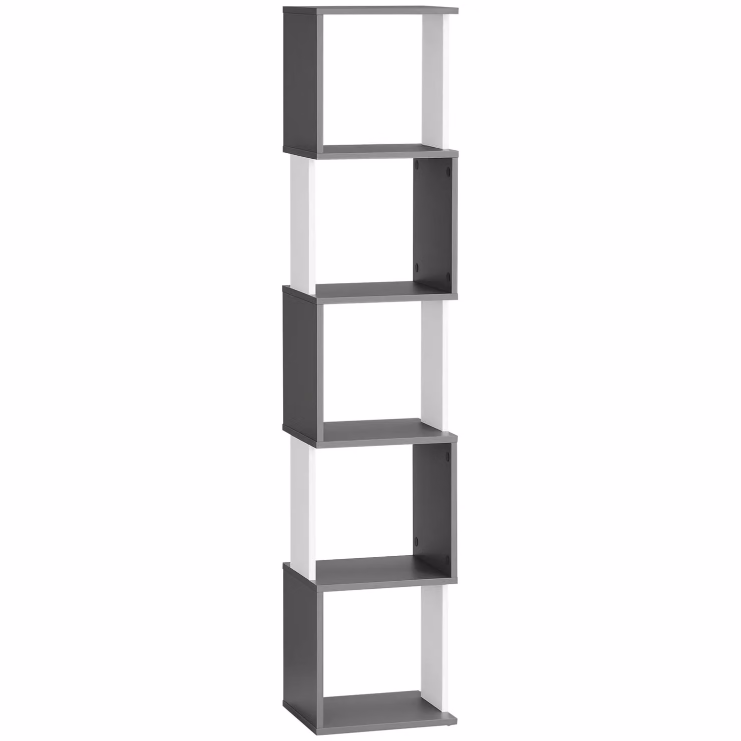 HOMCOM Modern 5-Tier Geometric Freestanding Bookshelf in White and Grey – 2
