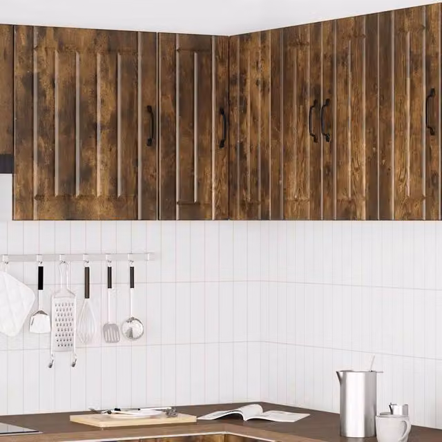 Berkfield Home Lucca Smoked Oak Kitchen Wall Corner Cabinet in Brown, W/D/H: 60.0 x 30.0 x 57.0 cm