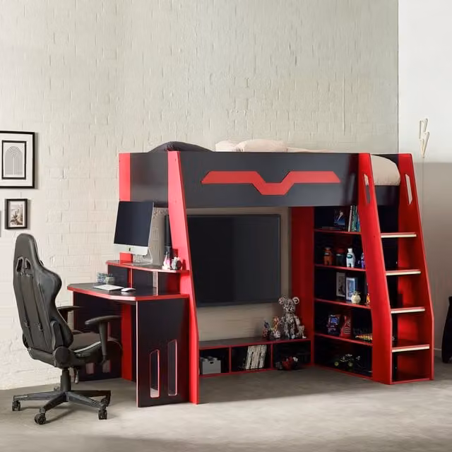 Julian Bowen Eagle Gaming Highsleeper Bed in Black and Red