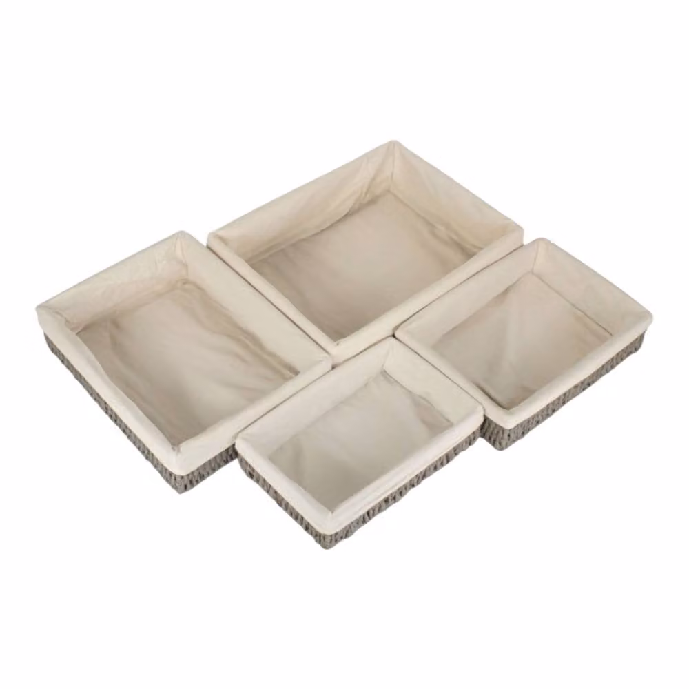 Red Hamper Set of 4 Grey Open Weave Paper Rope Trays with Metal and Fabric Details – 2