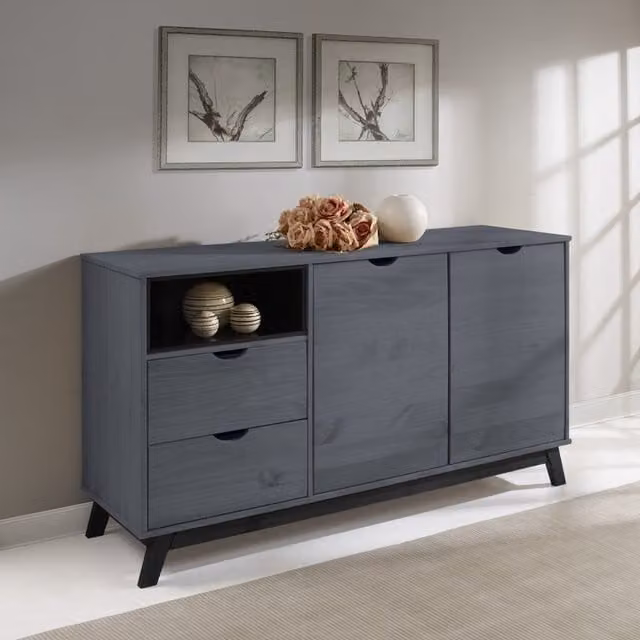 Mercers Furniture Scandian Solid Wood Pine Sideboard in Distressed Grey Wax, W/D/H: 120 x 40 x 96 cm