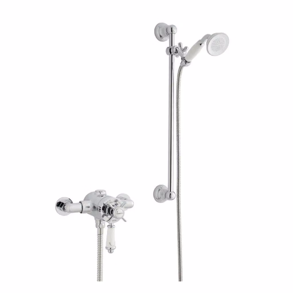 Clifton Chrome Exposed Single Lever Mixer Shower Set with Adjustable Wall Hung Slide Rail Kit in Silver – 2