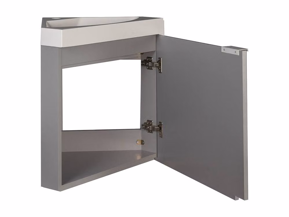 MANODO Matte Grey Corner Wall-Mounted Washbasin Cabinet with LED Lighting, W: 56 cm, D: 50 cm, H: 39 cm – 3
