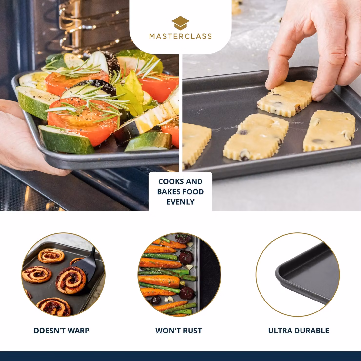 MasterClass Non-Stick Rectangular Carbon Steel Baking Sheet, Black, W: 24 cm, D: 18 cm – 6