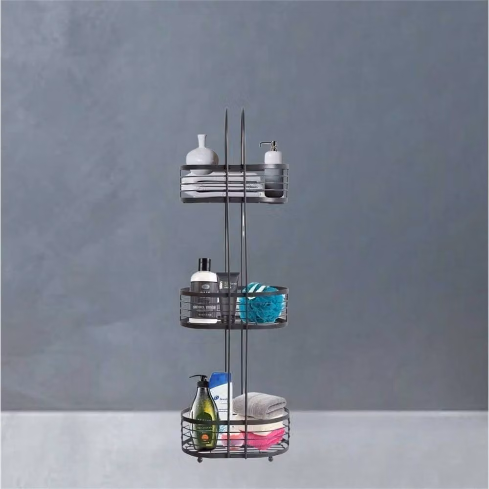 VOGREX 3 Tier Oval Shower Caddy, Black Rustproof Stainless Steel Bathroom Storage Organiser – 4