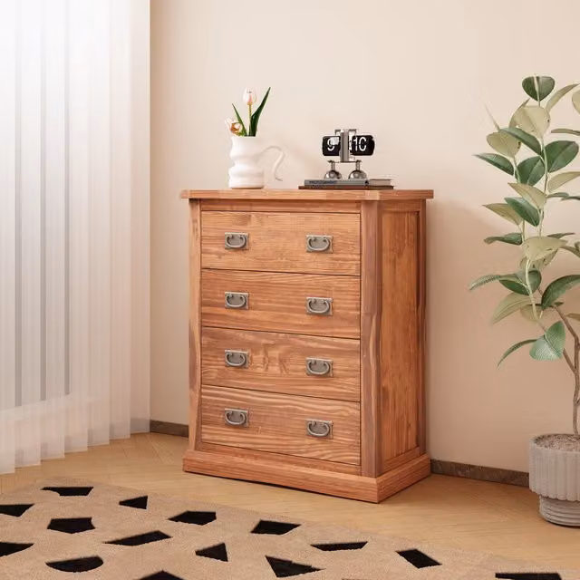 Cabinet Bits Tirolo 4 Drawer Chest of Drawers in Brown Lacquered Pine
