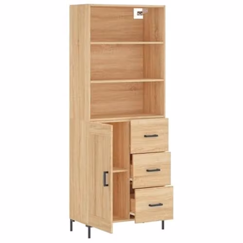 vidaXL Highboard in Sonoma Oak, Brown Industrial Style with Hinged Doors and Internal Shelves, W/D/H: 69.5 x 34 x 180 cm