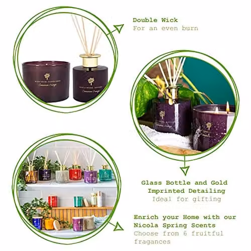 Nicola Spring Cinnamon and Orange Scented Candle and Reed Diffuser Set with 350g Soy Wax Candle and 200ml Diffuser – 1