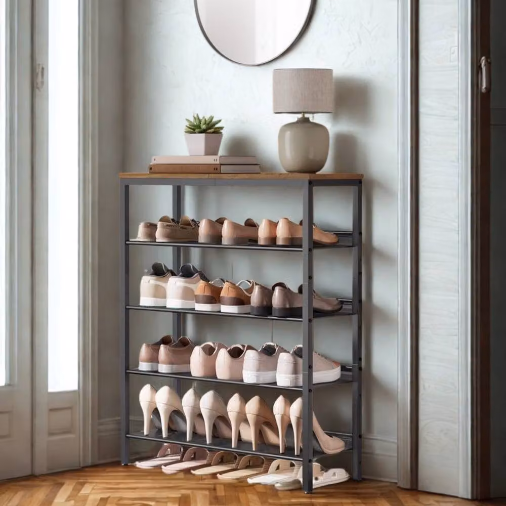 Pirlo Plush 5 Tier Industrial Shoe Rack Hallway Storage Organiser in Brown, H 75 cm x W 75 cm x D 30 cm – 4