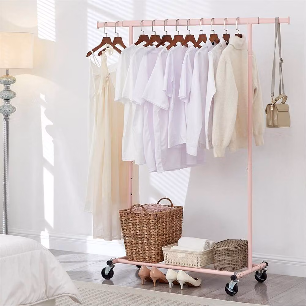 FLAVORA Heavy Duty Extendable Pink Metal Clothes Rail – 2