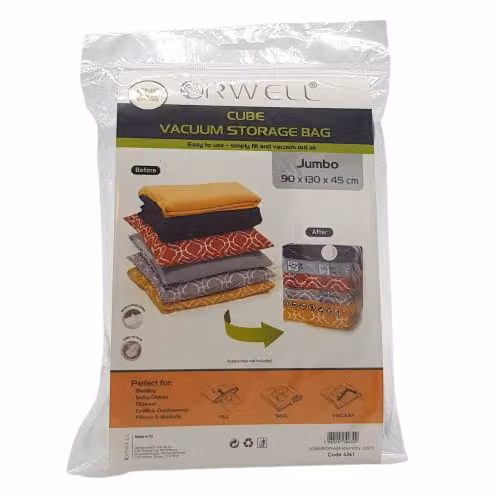 Orwell Cube Jumbo Vacuum Storage Bag, Transparent, W: 90 cm, D: 110 cm, H: 45 cm, 1 Pack