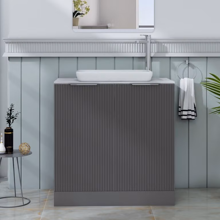 Royal Bathrooms Evora 800mm Graphite Grey Fluted Floor Standing Countertop Vanity Unit with Qubix Basin