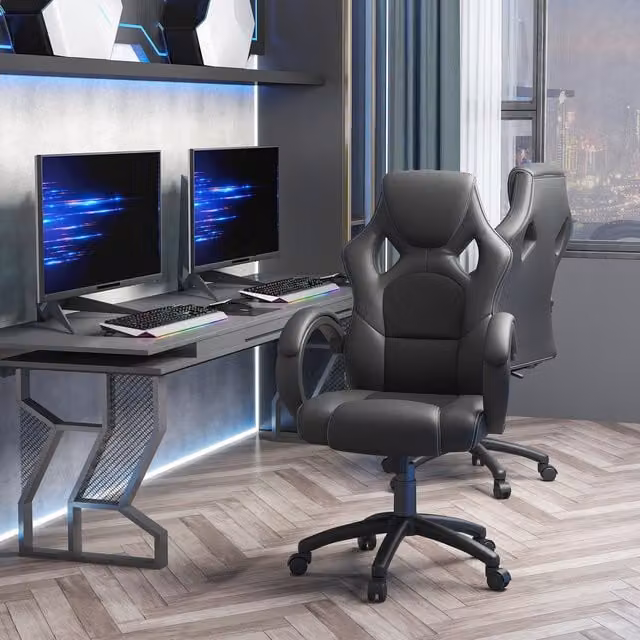 Vinsetto Black Synthetic Leather Gaming Chair with Headrest and Armrests