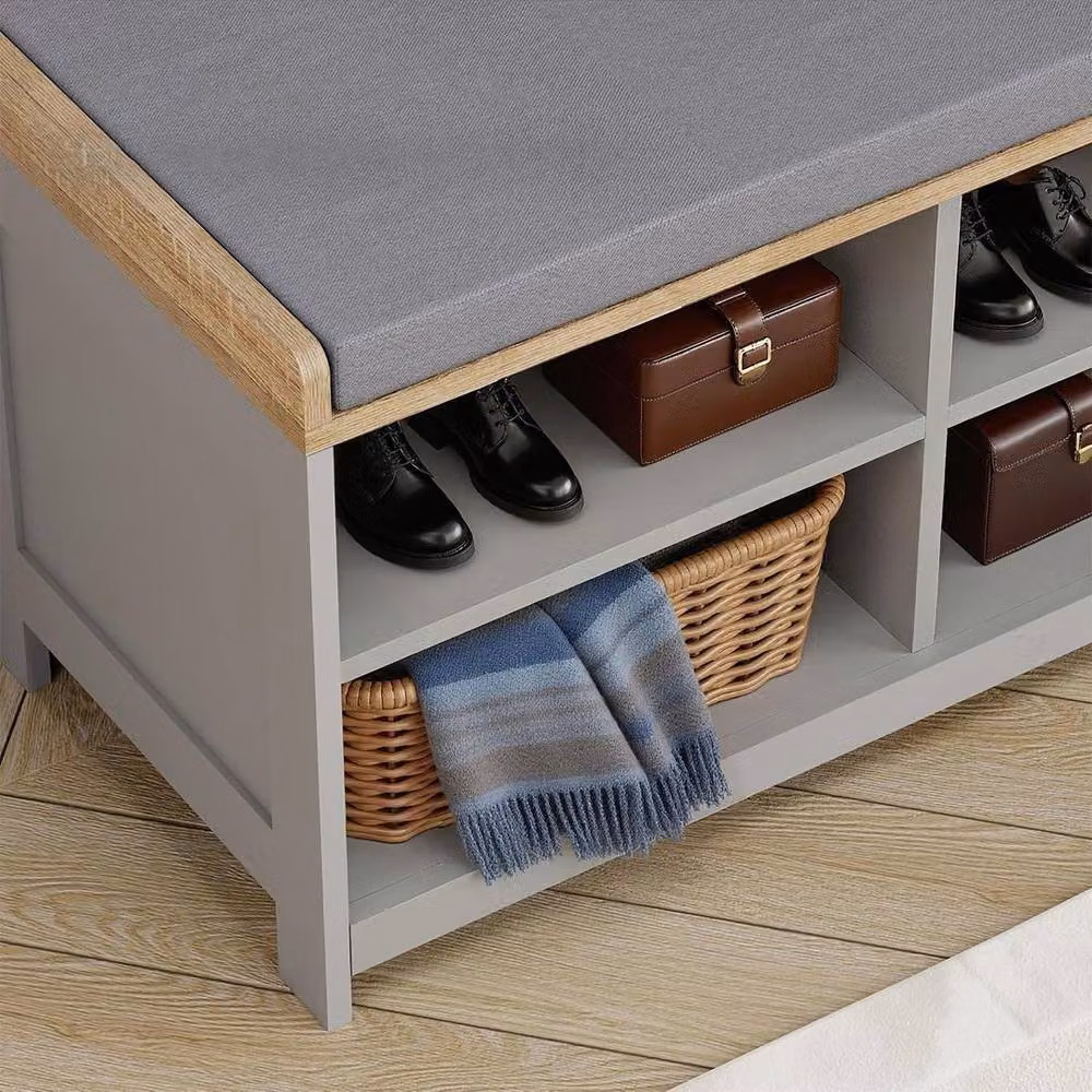 Kelvenix Grey Fabric Hallway Shoe Storage Bench W/D/H: 150 x 38 x 45 cm – 2